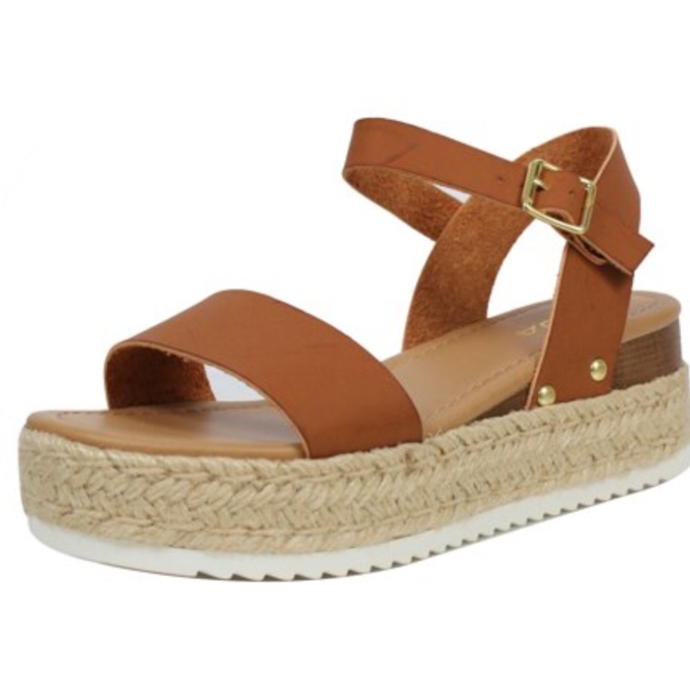 Size 6.5 Soda Clip Tan FlatForm Espadrille Sandal - Picture 2 of 9